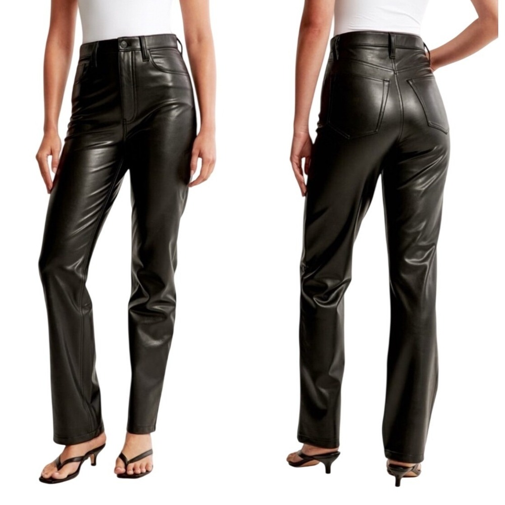 Abercrombie & Fitch Pants Womens 10 90s Straight Ultra High Rise Black Vegan EUC